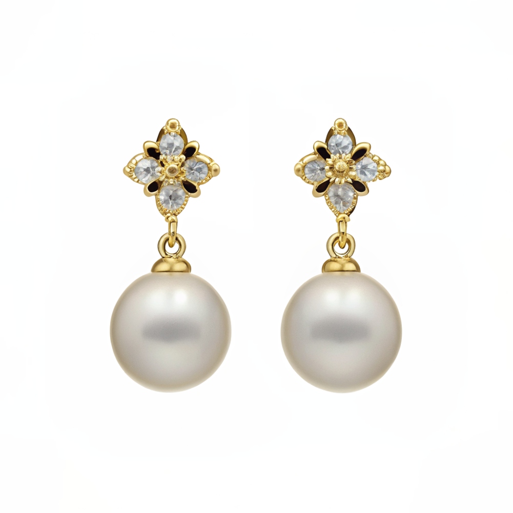 Golden Blossom Pearl Drop Earrings